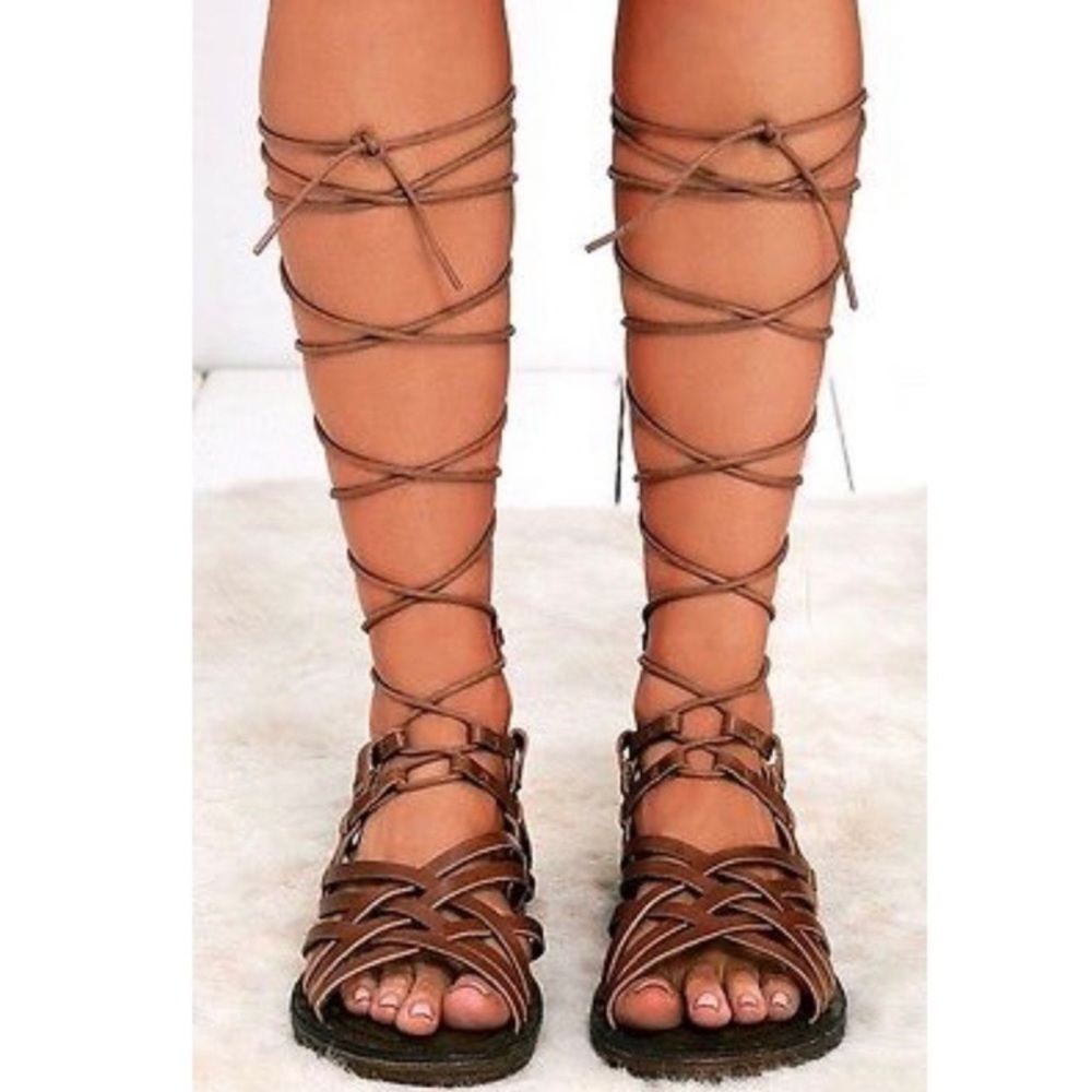 Mia Heritage Lenora Womens 9 Gladiator Sandal Light Brown Festival Lace Up - Picture 2 of 7
